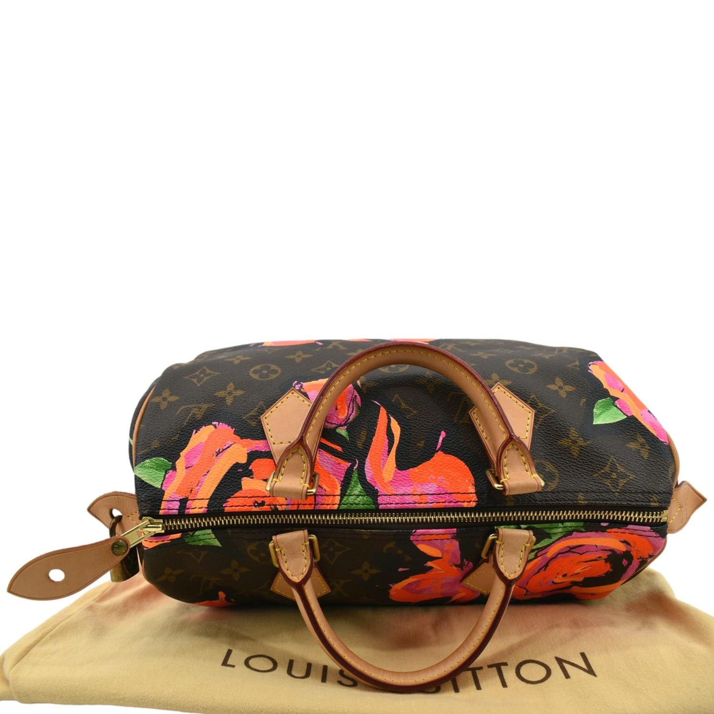LOUIS VUITTON Roses 30 Monogram Canvas Satchel Bag Brown