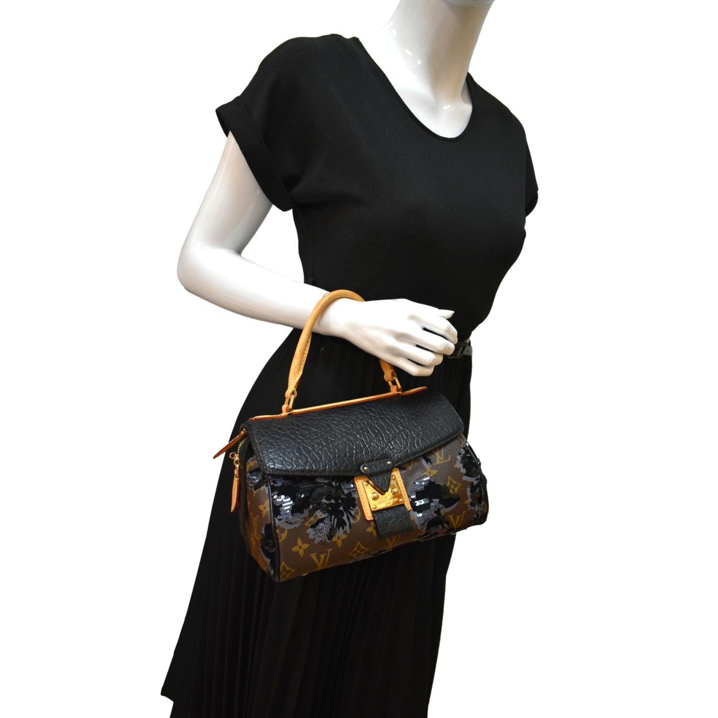 LOUIS VUITTON Fleur De Jais Carro l Monogram Leather Satchel Bag Black