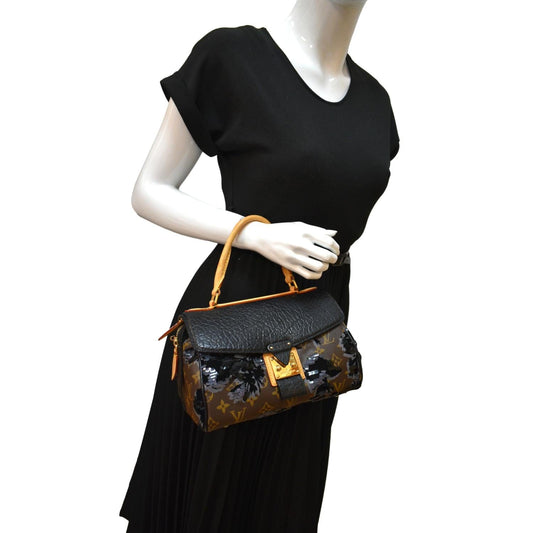 LOUIS VUITTON Fleur De Jais Carro l Monogram Leather Satchel Bag Black