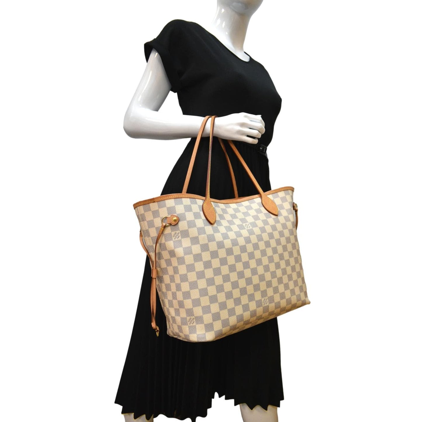 LOUIS VUITTON Neverfull MM Damier Azur Tote Bag White -