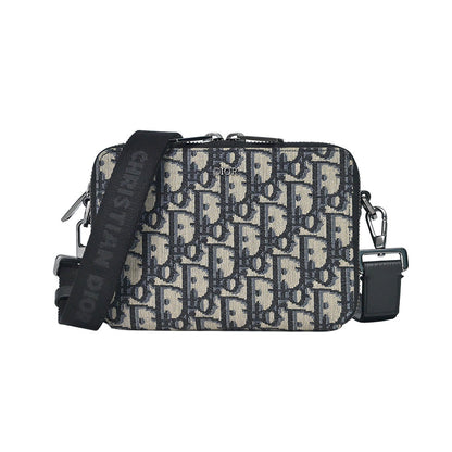 Beige And Black Dior Oblique Jacquard Pouch With Strap Rented Out