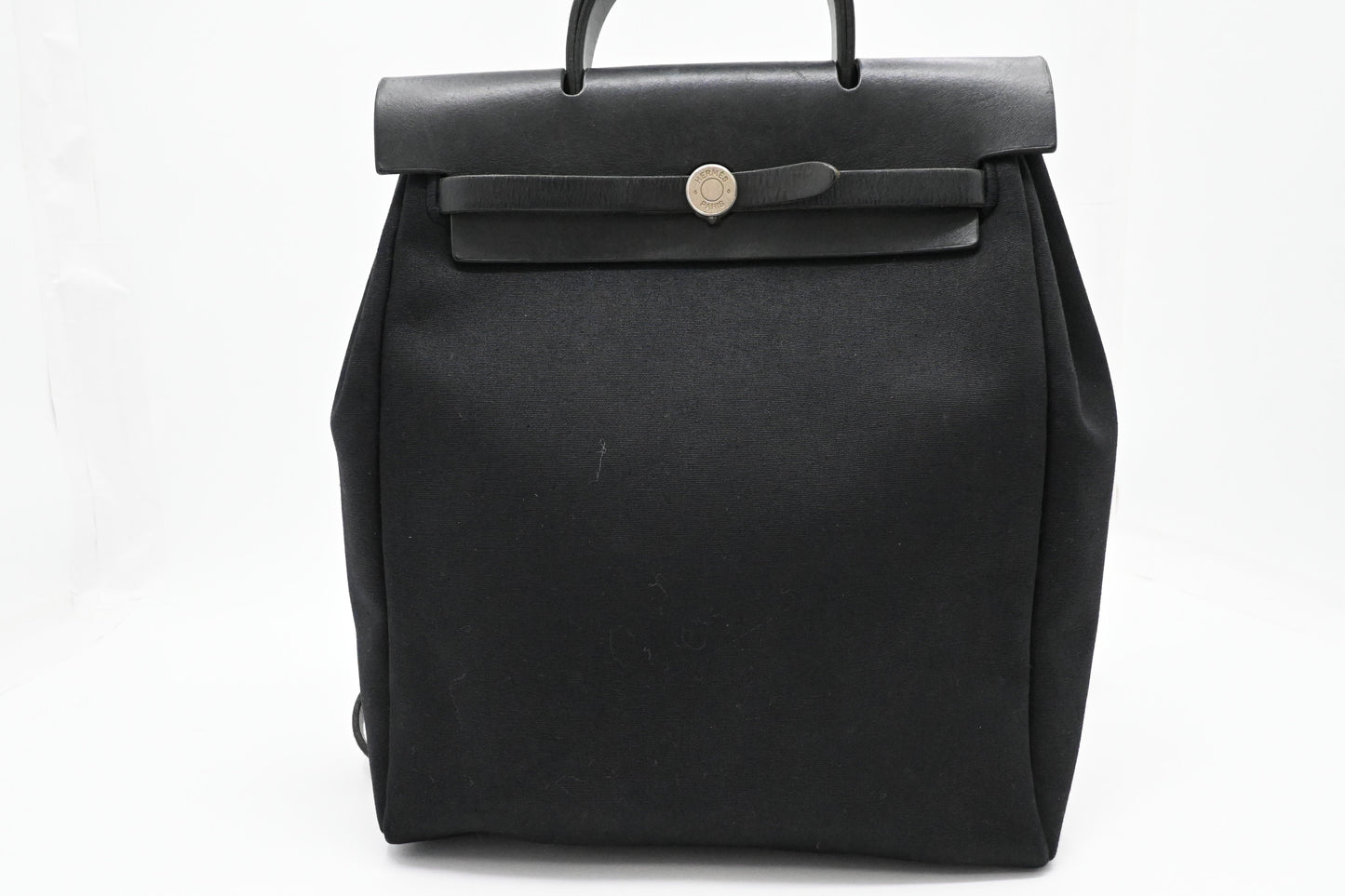 Hermes Toile Herbag A Dos Pm Backpack In Black Canvas