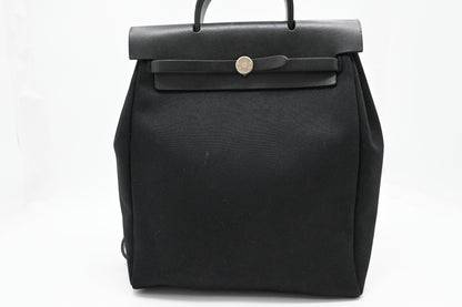 Hermes Toile Herbag A Dos Pm Backpack In Black Canvas