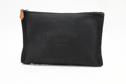 Hermes Bain Small Flat Yachting Pouch In Black Canvas