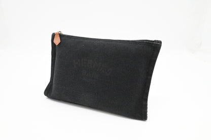 Hermes Small Bain Pouch In Black Canvas