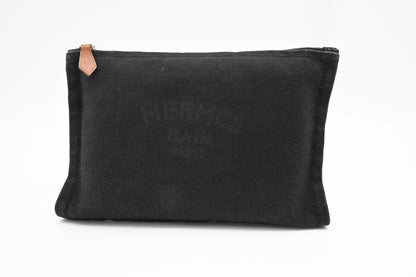 Hermes Small Bain Pouch In Black Canvas