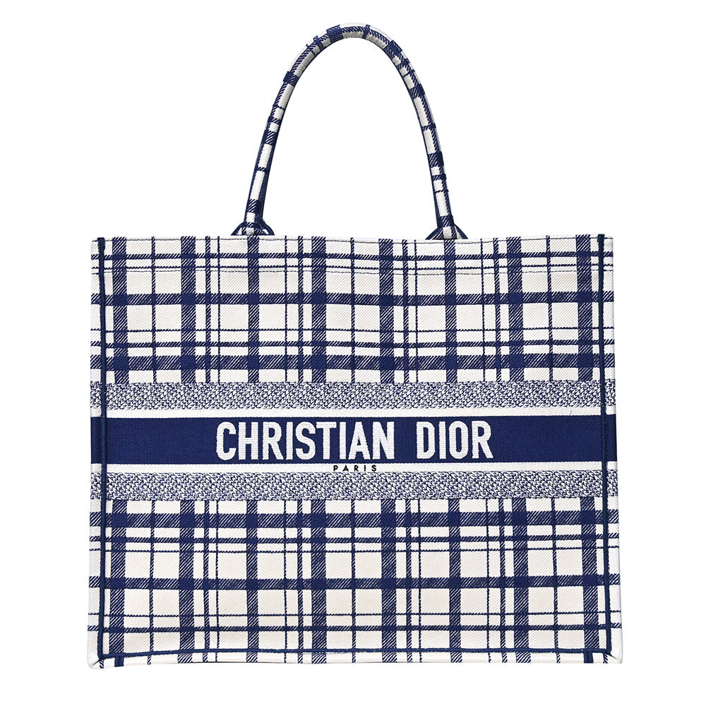 Blue Check'N'Dior Embroidery Book Tote Rented Out