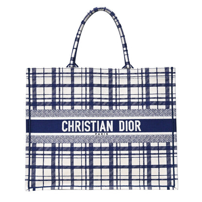 Blue Check'N'Dior Embroidery Book Tote Rented Out