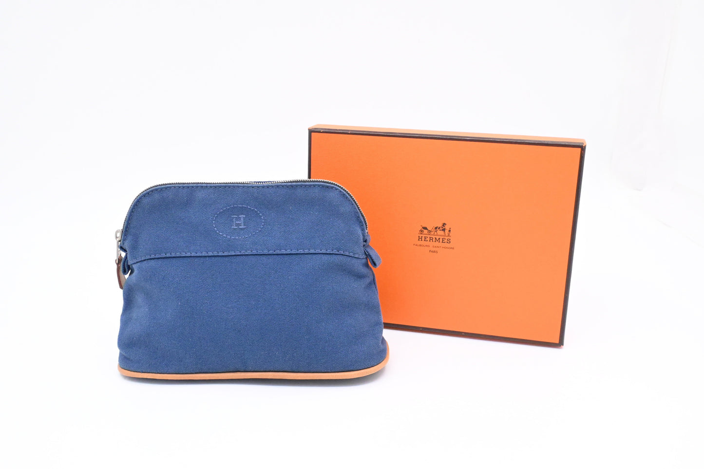 Hermes Bolide Pouch 20 In Blue Canvas