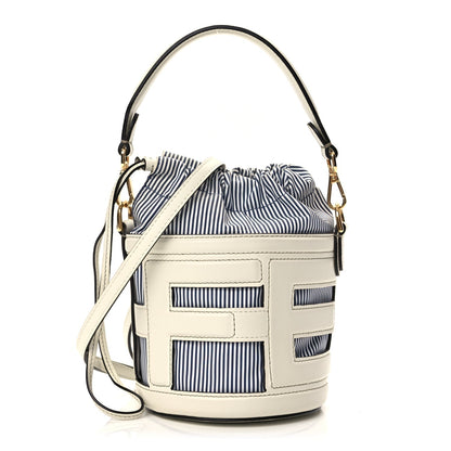 Fendi Fabric Jacquard Vitello Grace Striped Mini Step Out Rice Mirto