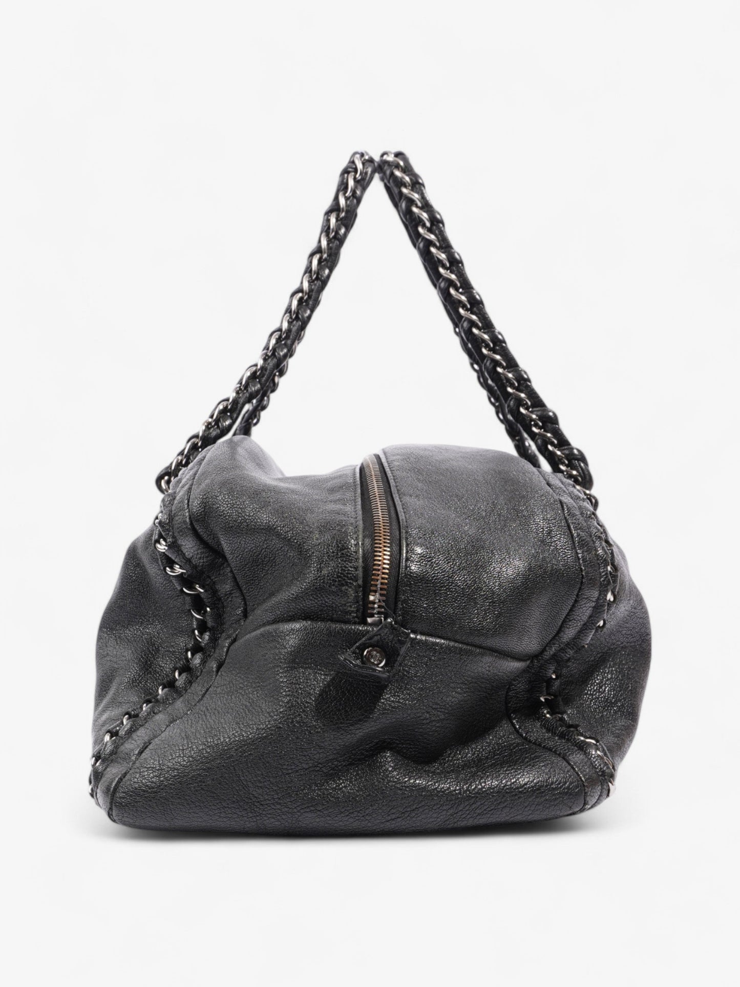 Chanel Luxe Ligne Bowling Bag Black Goatskin Leather Large