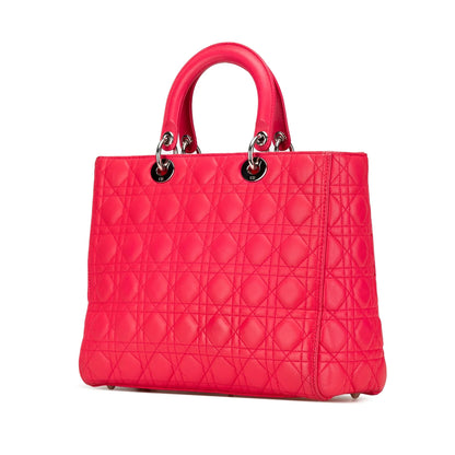 Pink Dior Large Lambskin Cannage Lady Dior Satchel