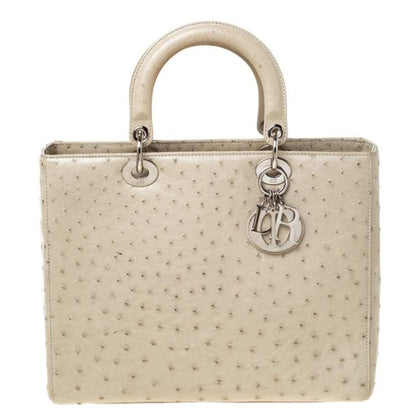 Dior Beige Ostrich Leather Large Lady Dior Tote