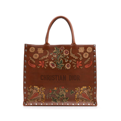 Dior Large Studded Embroidered Leather Floral Book Tote