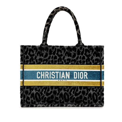 Dior Medium Embroidered Canvas Leopard Mizza Book Tote