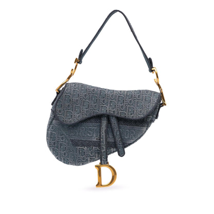 Dior Oblique Embroidered Denim Saddle Bag