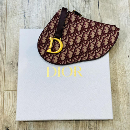 Dior Oblique Saddle Pouch Clutch- Bordeaux