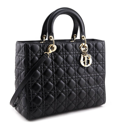 Dior Black Lambskin Cannage Large Lady Dior Bag