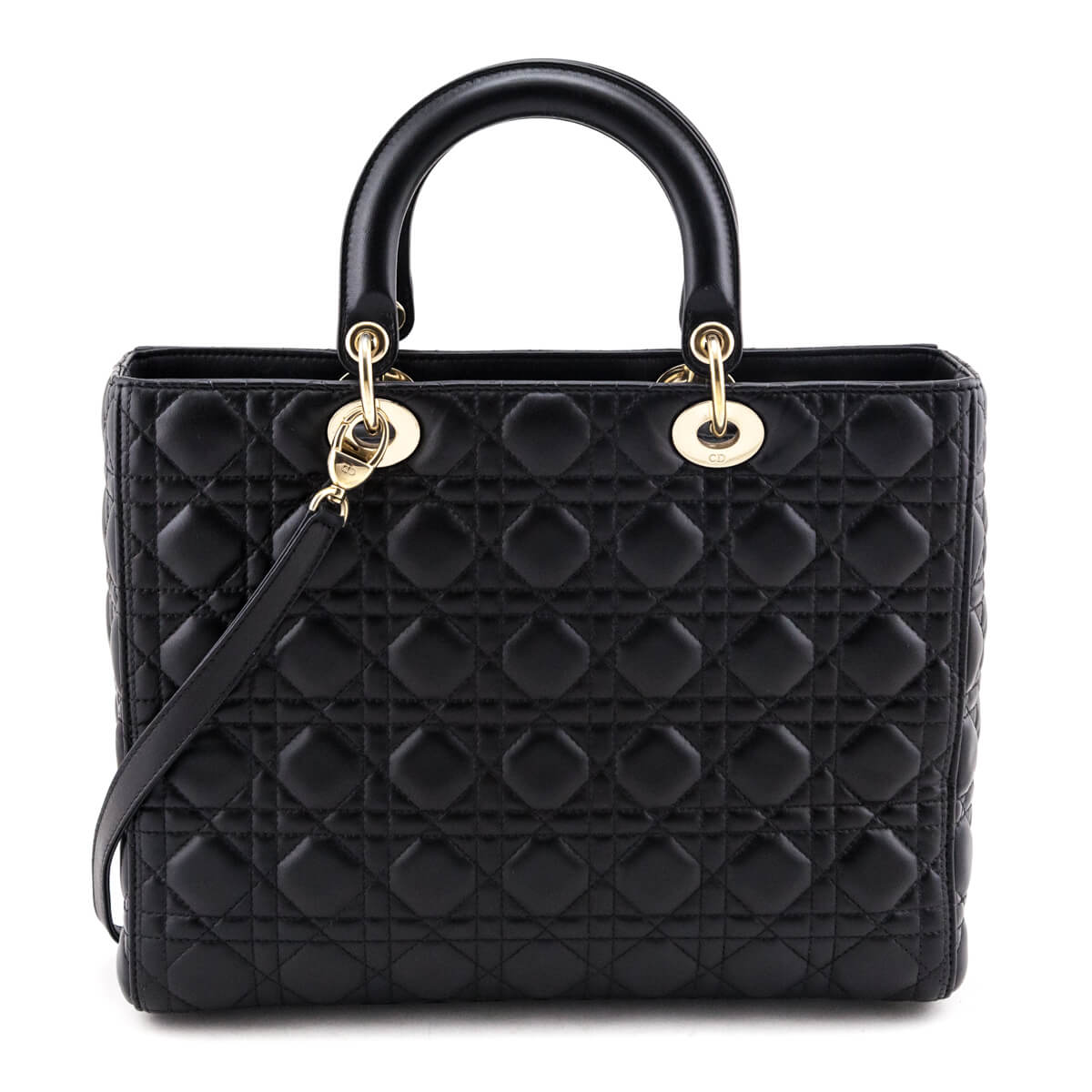 Dior Black Lambskin Cannage Large Lady Dior Bag