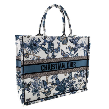 Dior Blue Canvas Embroidered Butterfly 2023 Large Book Tote