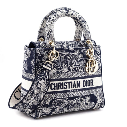 Dior Blue Toile De Jouy Reverse Embroidery Medium Lady D-Lite Bag