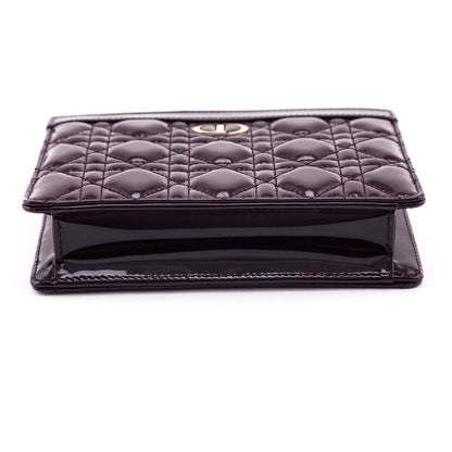 Dior Burgundy Patent Quilted Cannage Caro Zipped Pouch With Chain