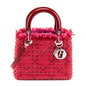 Dior Red Patent Pink Tweed Embellished Medium Lady Dior Bag