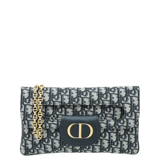 Christian Dior Blue Oblique Diordouble Chain Clutch Bag