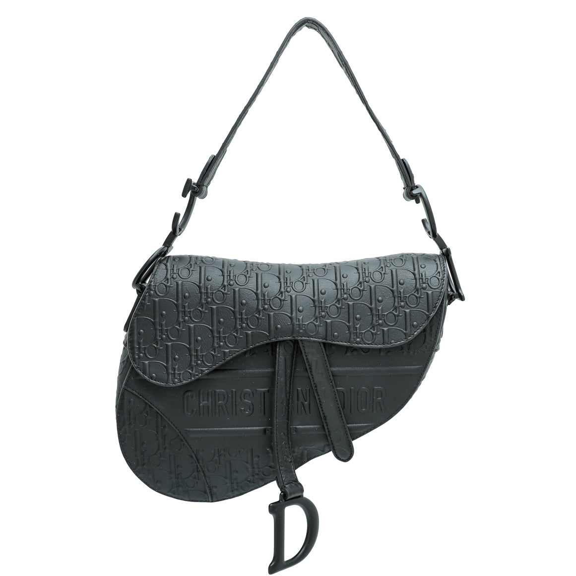 Christian Dior Black Oblique Embossed Saddle Medium Bag