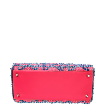 Christian Dior Bicolor Tweed Fringe Crocodile Handle Lady Dior Medium Bag