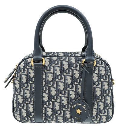 Christian Dior Navy Blue Oblique D-Vibe Medium Bowling Bag