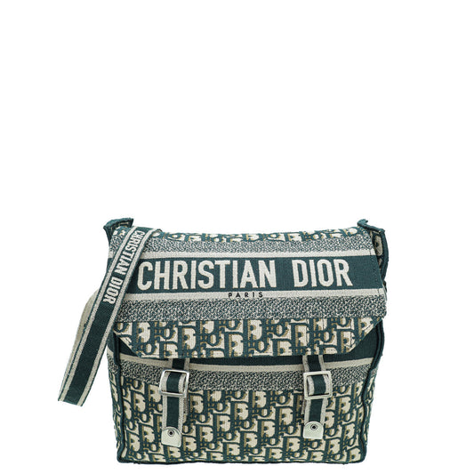 Christian Dior Vert Green Oblique Diorcamp Jacquard Messenger Bag