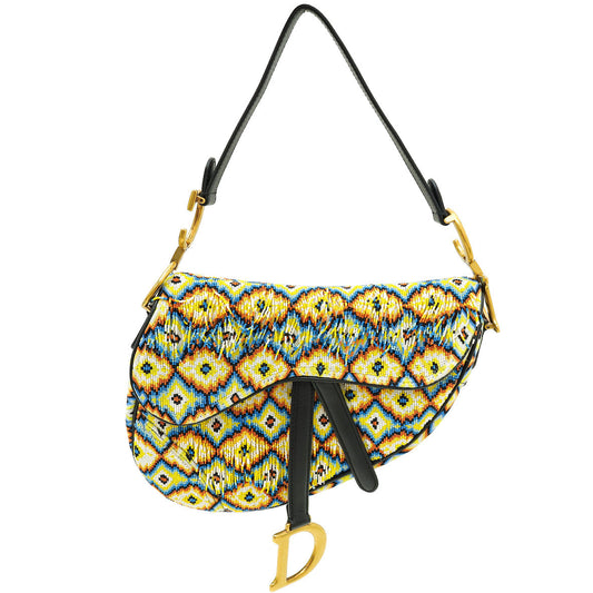 Christian Dior Multicolor Saddle All-Over Embroidered With Beads And Fringes Medium Bag