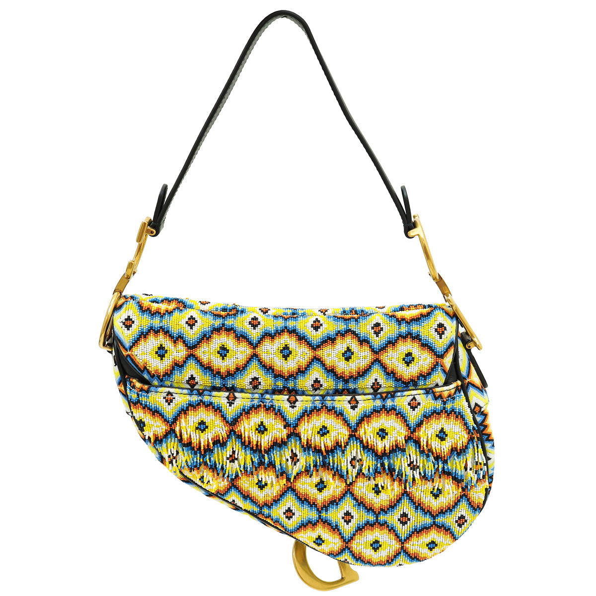 Christian Dior Multicolor Saddle All-Over Embroidered With Beads And Fringes Medium Bag