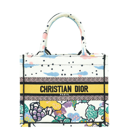 Christian Dior White Multicolor Latte Ciel De Rêve Embroidery Motif Book Tote Small Bag