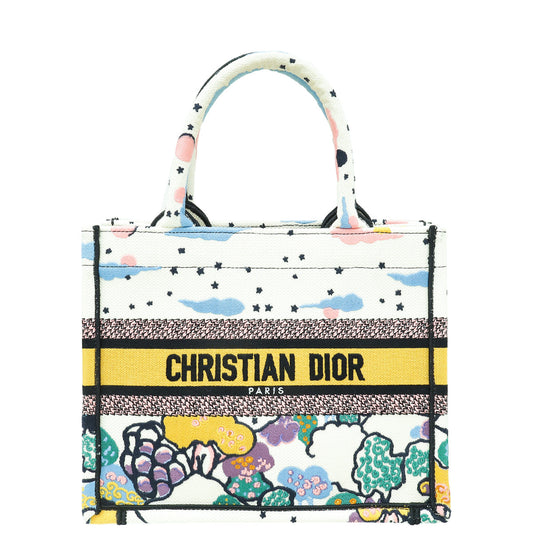 Christian Dior White Multicolor Latte Ciel De Rêve Embroidery Motif Book Tote Small Bag
