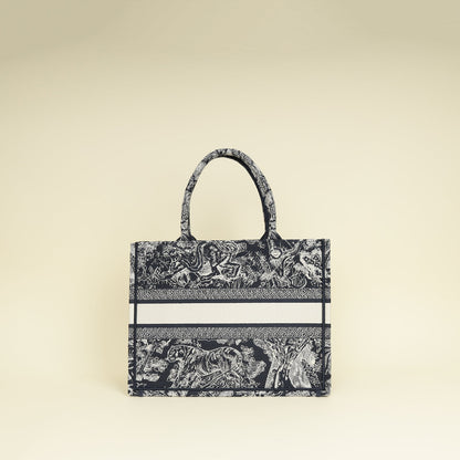Christian Dior Bicolor Toile De Jouy Reverse Embroidered Book Medium Tote Bag