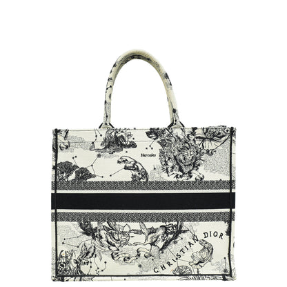 Christian Dior Bicolor Toile De Jouy Zodiac Embroidery Book Tote Large Bag