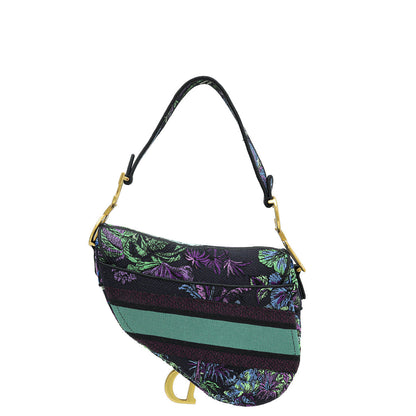Christian Dior Multicolor Saddle Toile De Jouy Voyage Embroidery Medium Bag