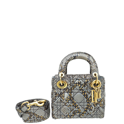 Christian Dior Bicolor Python Cannage Supple Lady Dior Mini Bag