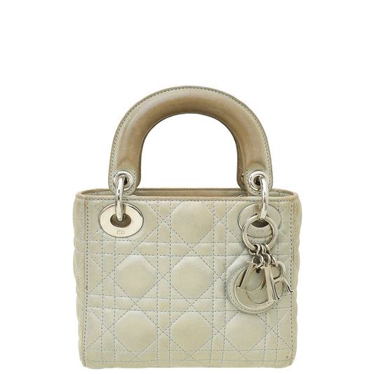 Christian Dior Metallic Grey Lady Dior Shimmer Cannage Mini Bag