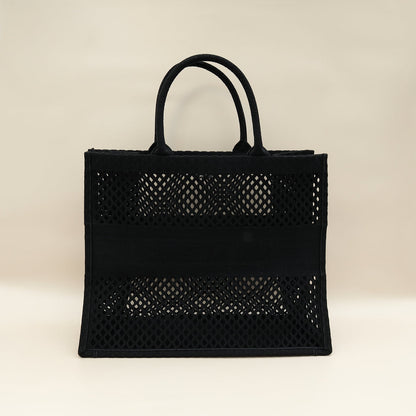 Christian Dior Black Mesh Embroidered Large Book Tote Large Bag