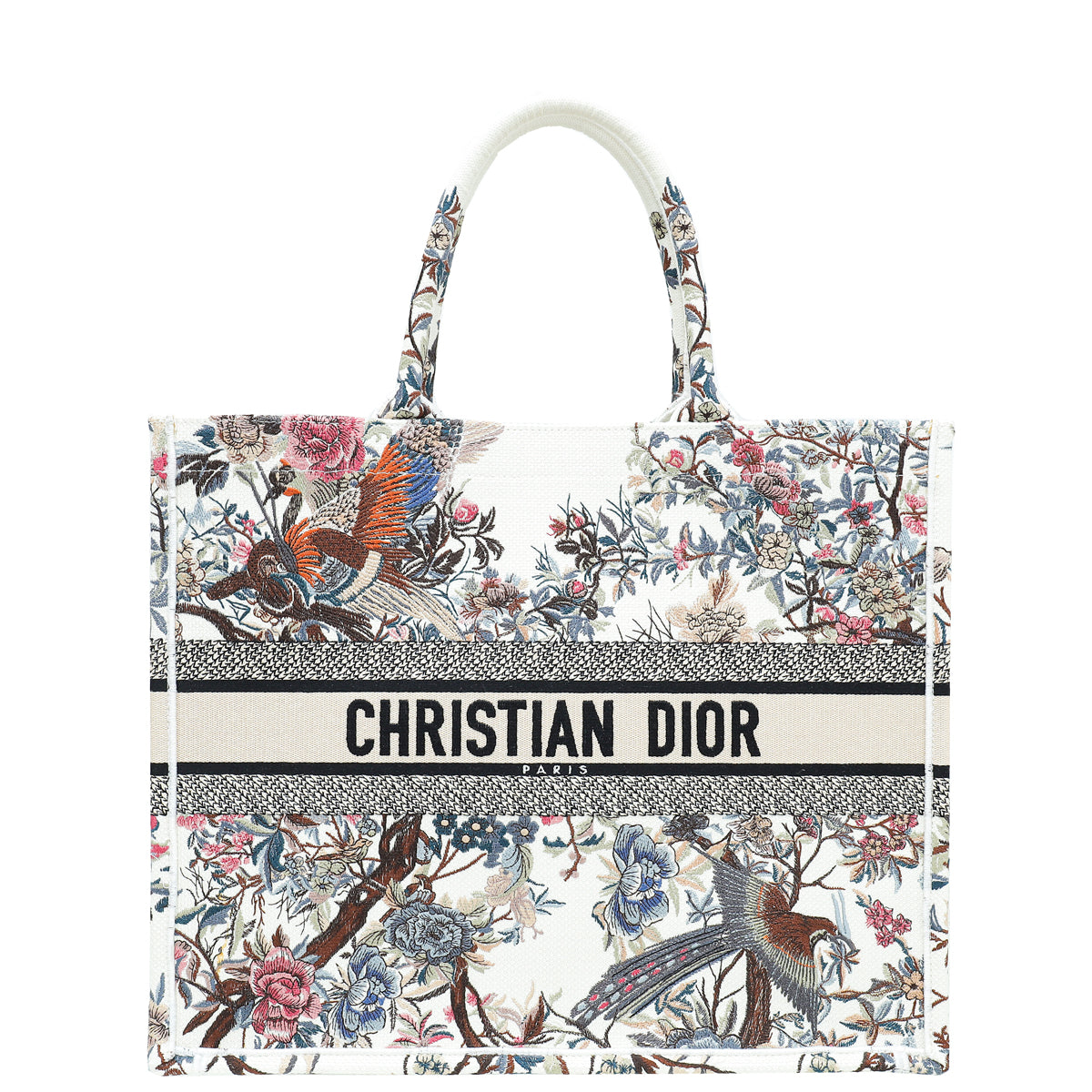 Christian Dior Latte Multicolor Jardin D'Hiver Embroidery Book Tote Large Bag