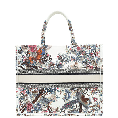 Christian Dior Latte Multicolor Jardin D'Hiver Embroidery Book Tote Large Bag
