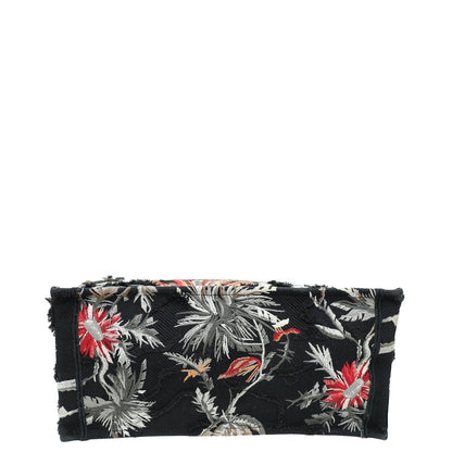 Christian Dior Black Multicolor Camouflage Flowers Embroidered Book Tote Medium Bag