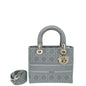 Christian Dior Metallic Grey Lady D-Lite Cannage Embroidery Medium Bag