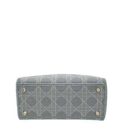 Christian Dior Metallic Grey Lady D-Lite Cannage Embroidery Medium Bag