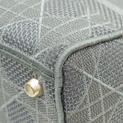Christian Dior Metallic Grey Lady D-Lite Cannage Embroidery Medium Bag