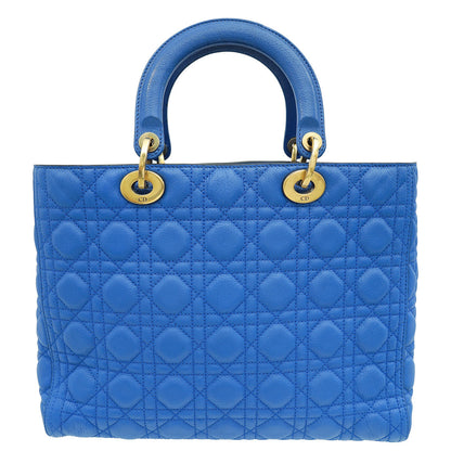 Christian Dior Royal Blue Cannage Supple Lady Dior Large Bag