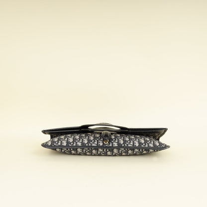 Christian Dior Navy Blue Oblique Fold Over Clutch
